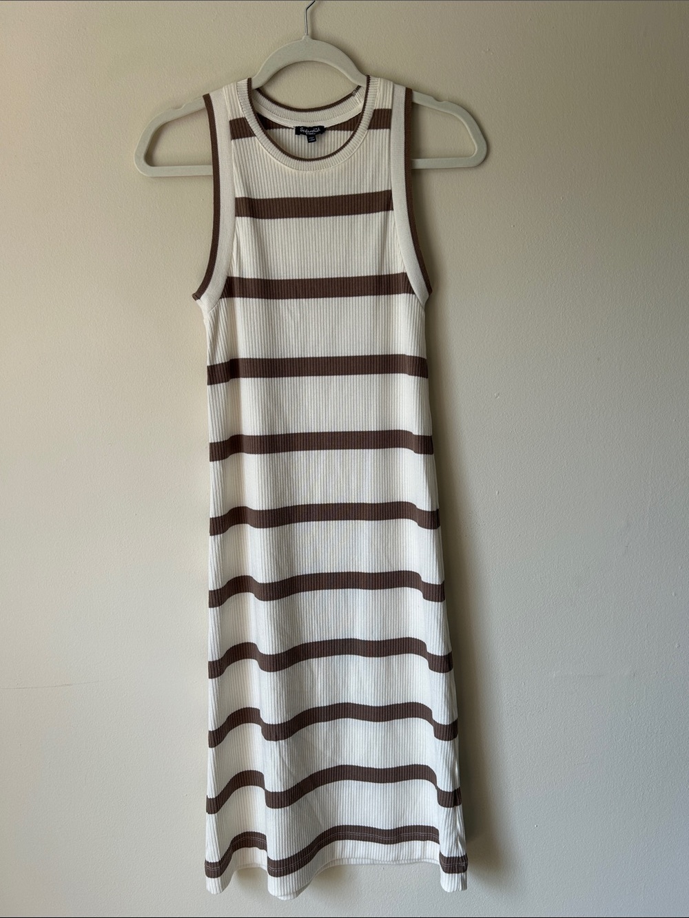 Splendid Ribbed Striped Tank Midi Dress - Brown & White